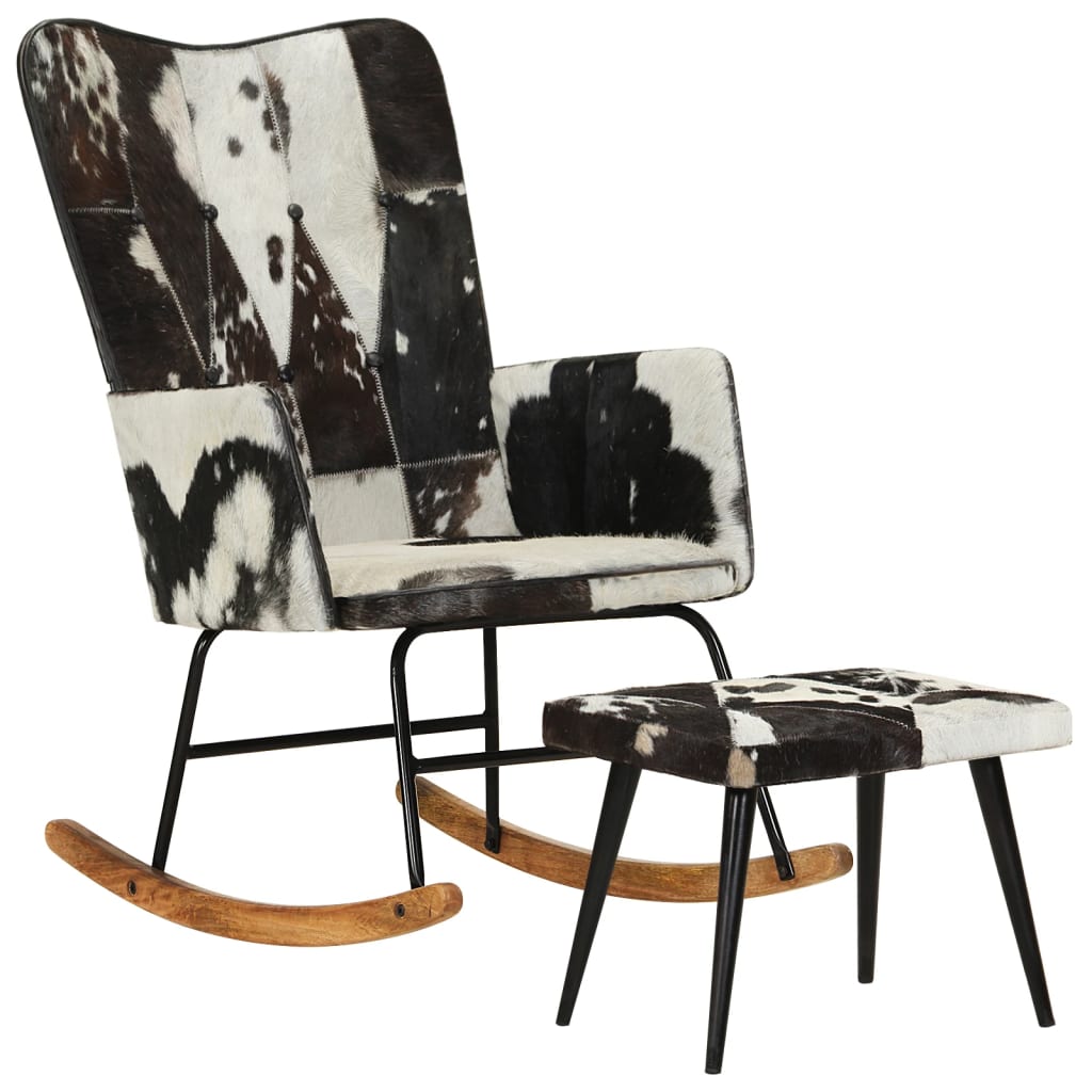 Rocking chair with stool black genuine leather