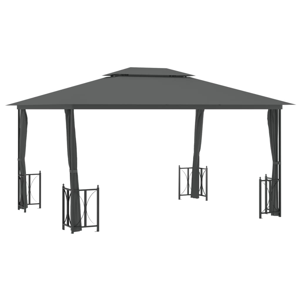 Pavilion with side walls &amp; double roof 3x4 m anthracite