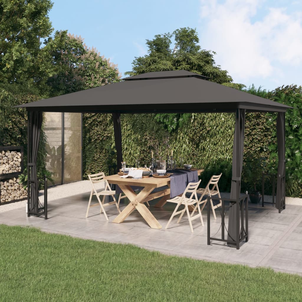 Pavilion with side walls &amp; double roof 3x4 m anthracite