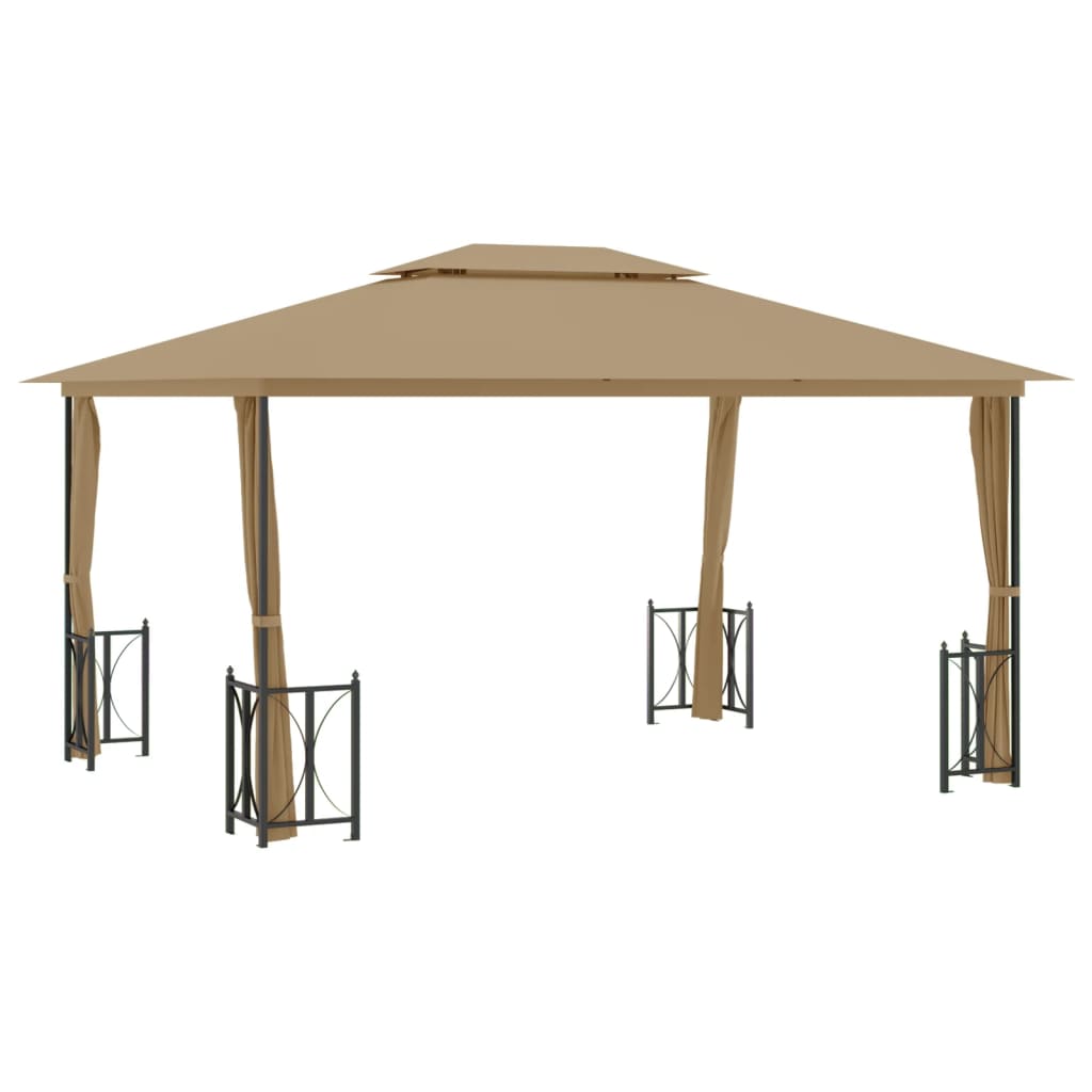 Pavilion with side walls &amp; double roof 3x4 m taupe