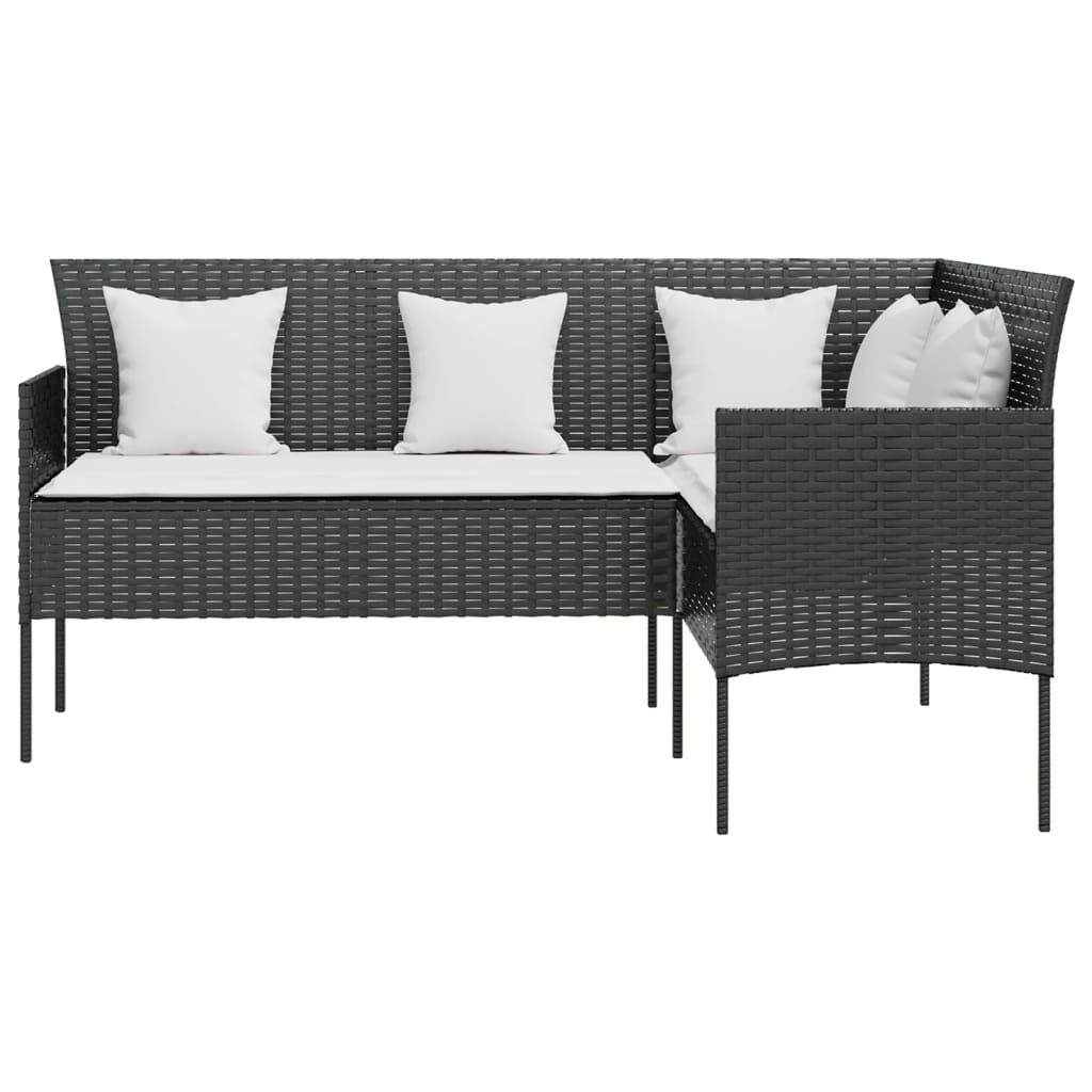 5 pcs. L-shaped sofa set with cushions poly rattan black