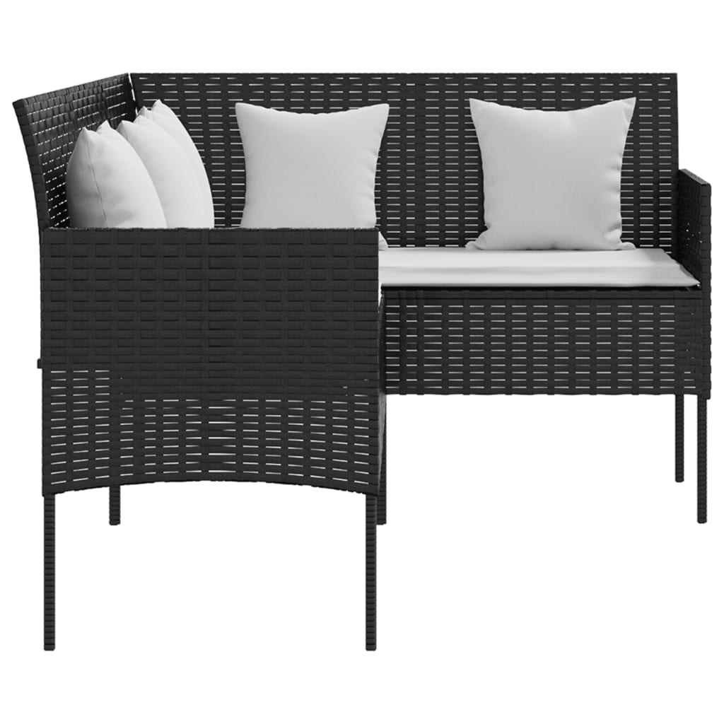 5 pcs. L-shaped sofa set with cushions poly rattan black
