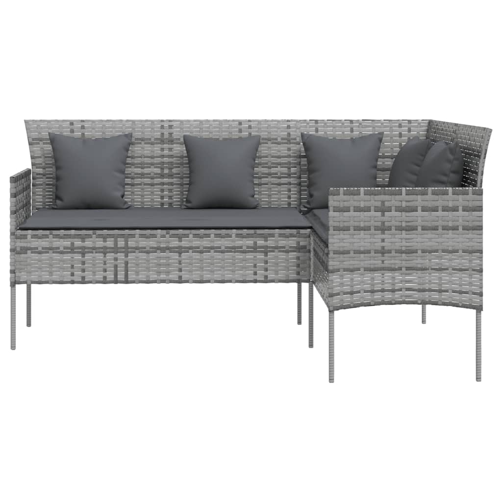 5 pcs. L-shaped sofa set with gray poly rattan cushions