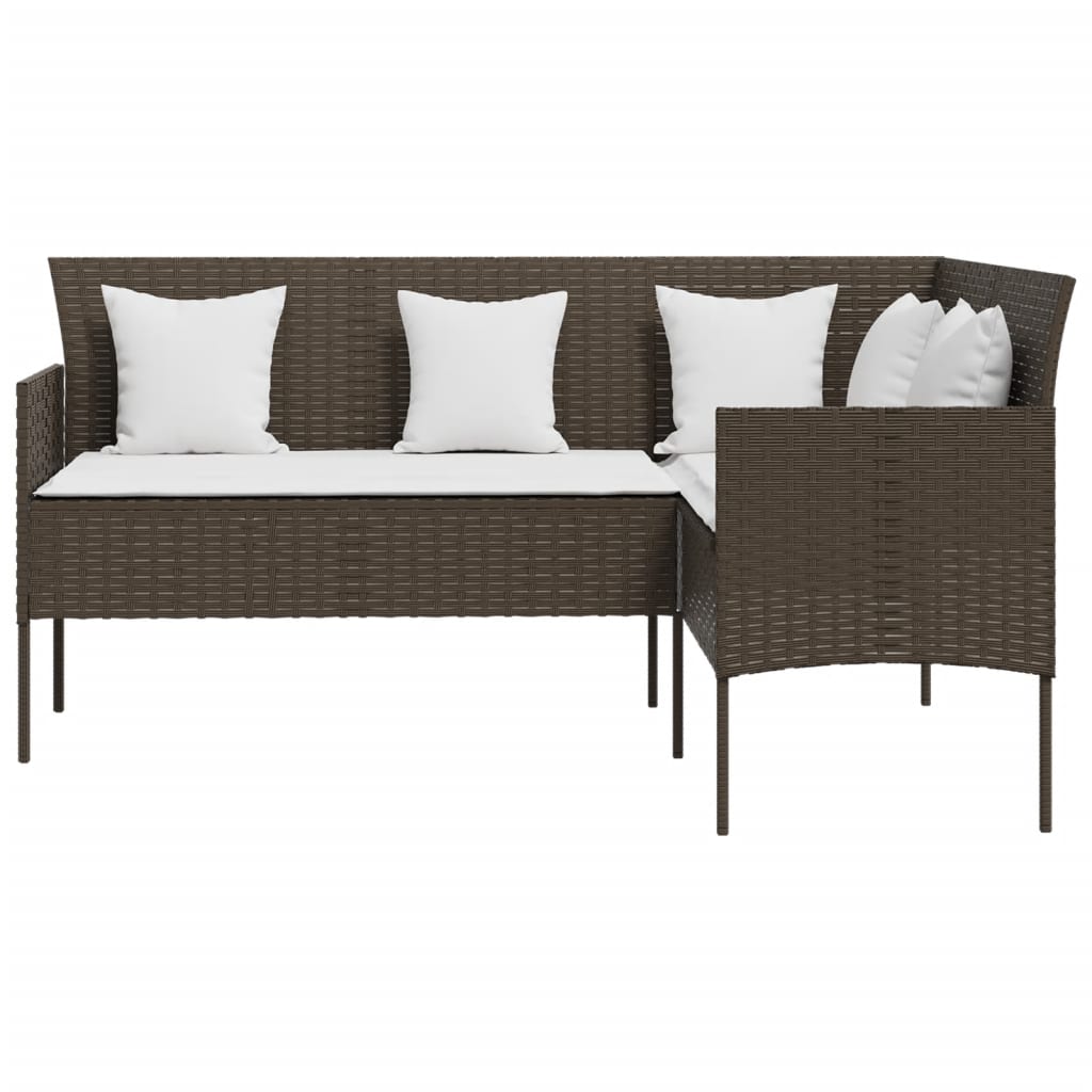 L-shaped sofa with cushions poly rattan brown