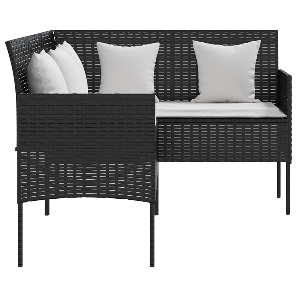L-shaped sofa with cushions poly rattan black