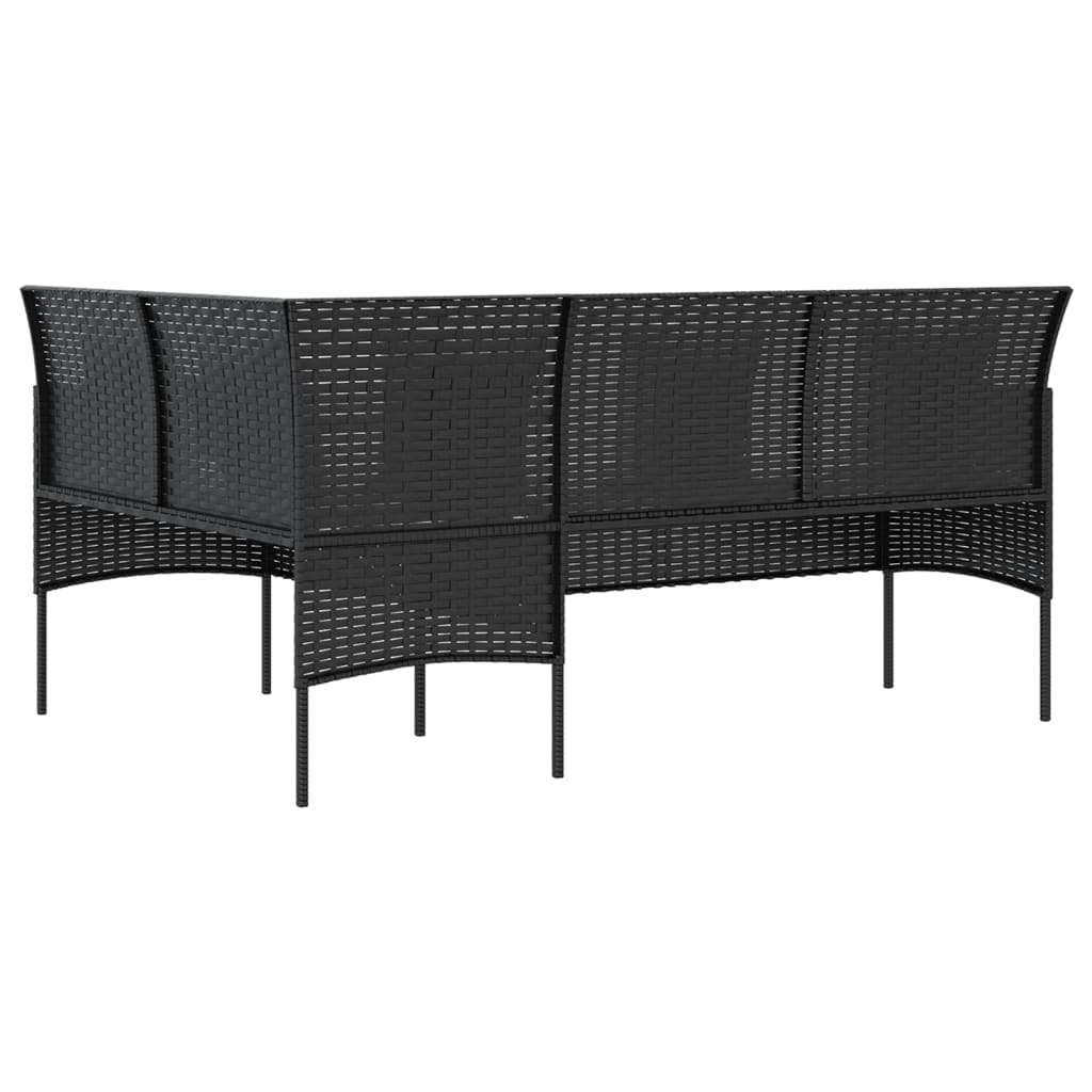 L-shaped sofa with cushions poly rattan black