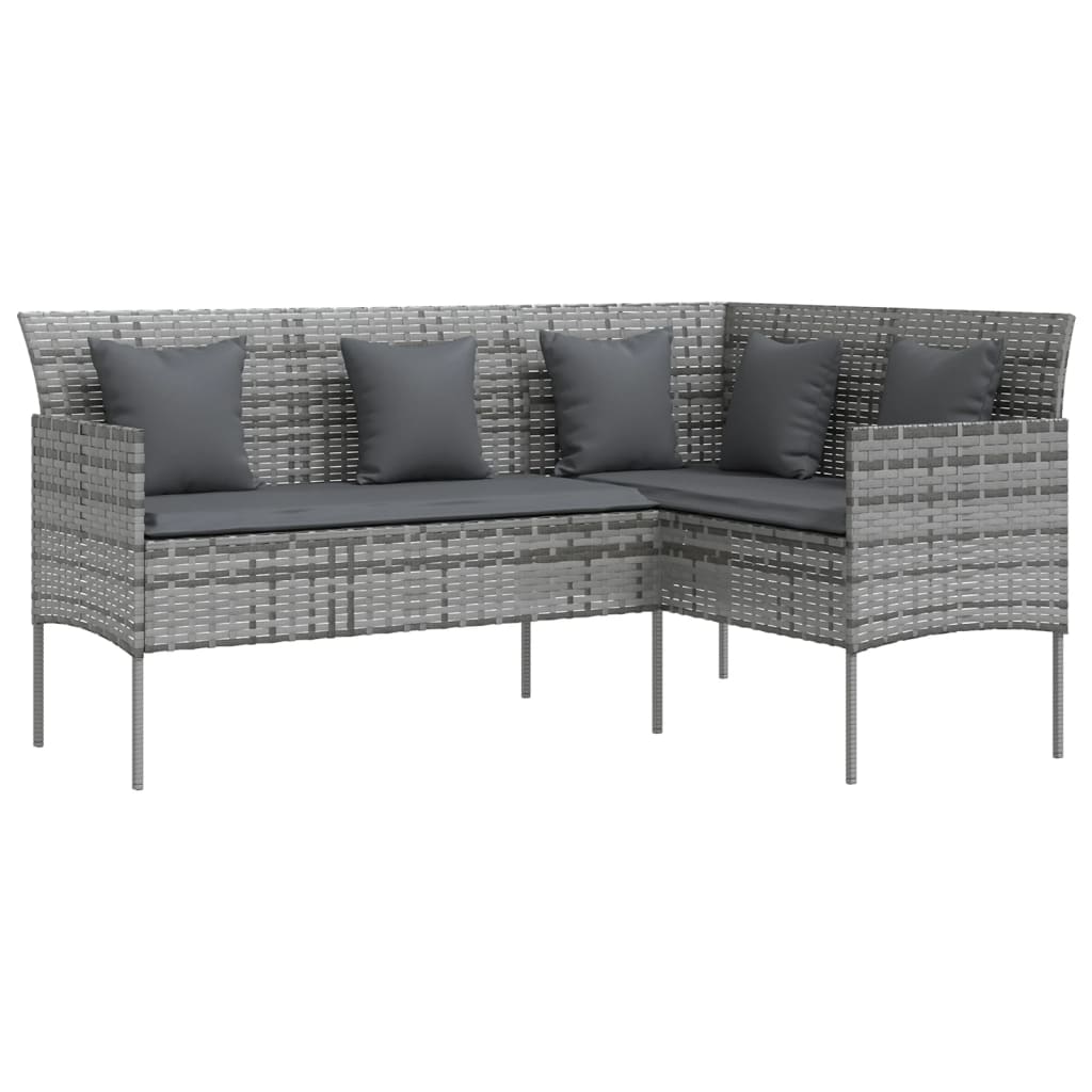 L-shaped sofa with cushions poly rattan gray