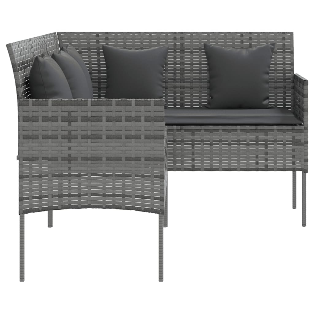 Sofa in L-Form mit Kissen Poly Rattan Grau