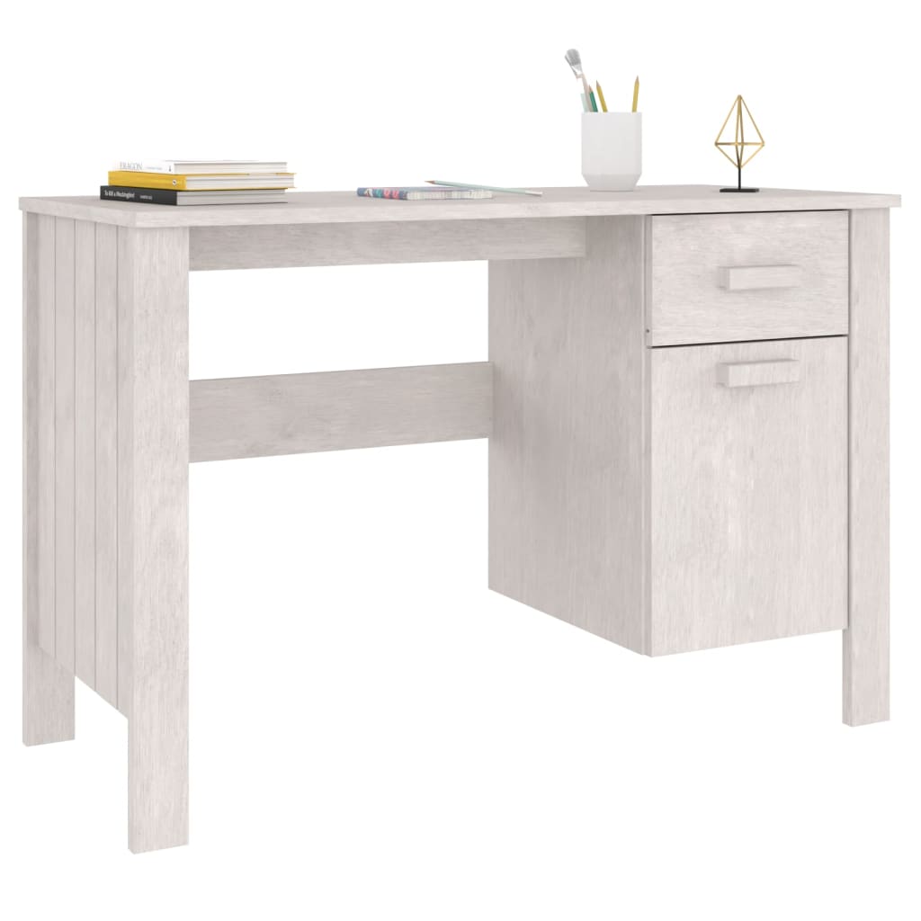 Desk white 113x50x75 cm solid pine wood