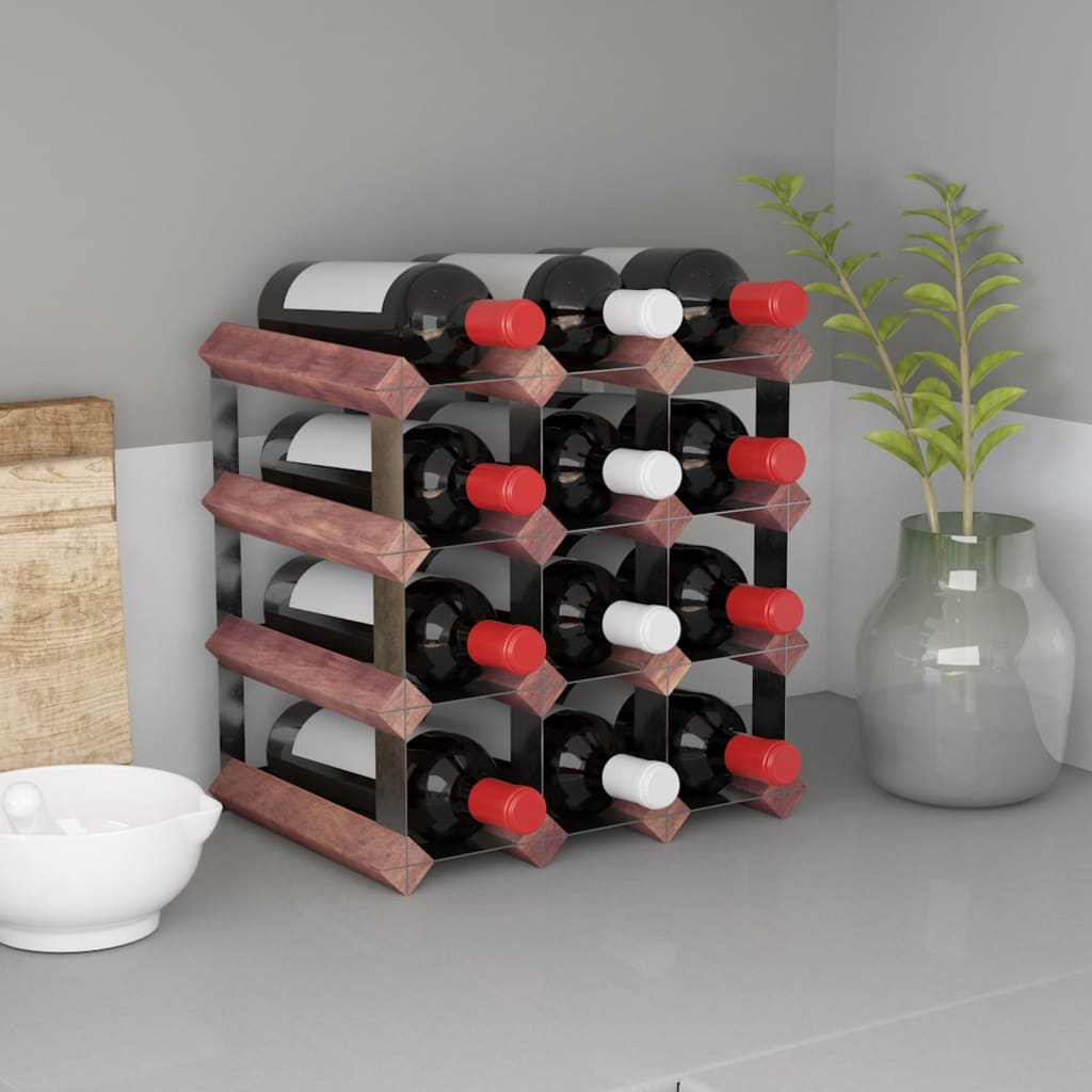 Wine rack for 12 bottles brown solid pine wood