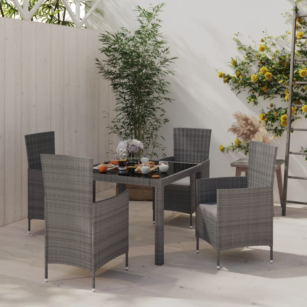 5 pcs. Garden dining group with cushions poly rattan gray