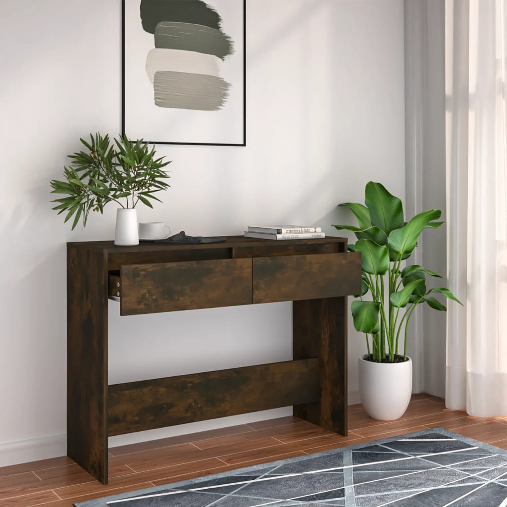 Console table smoked oak 100x35x76.5 cm wood material