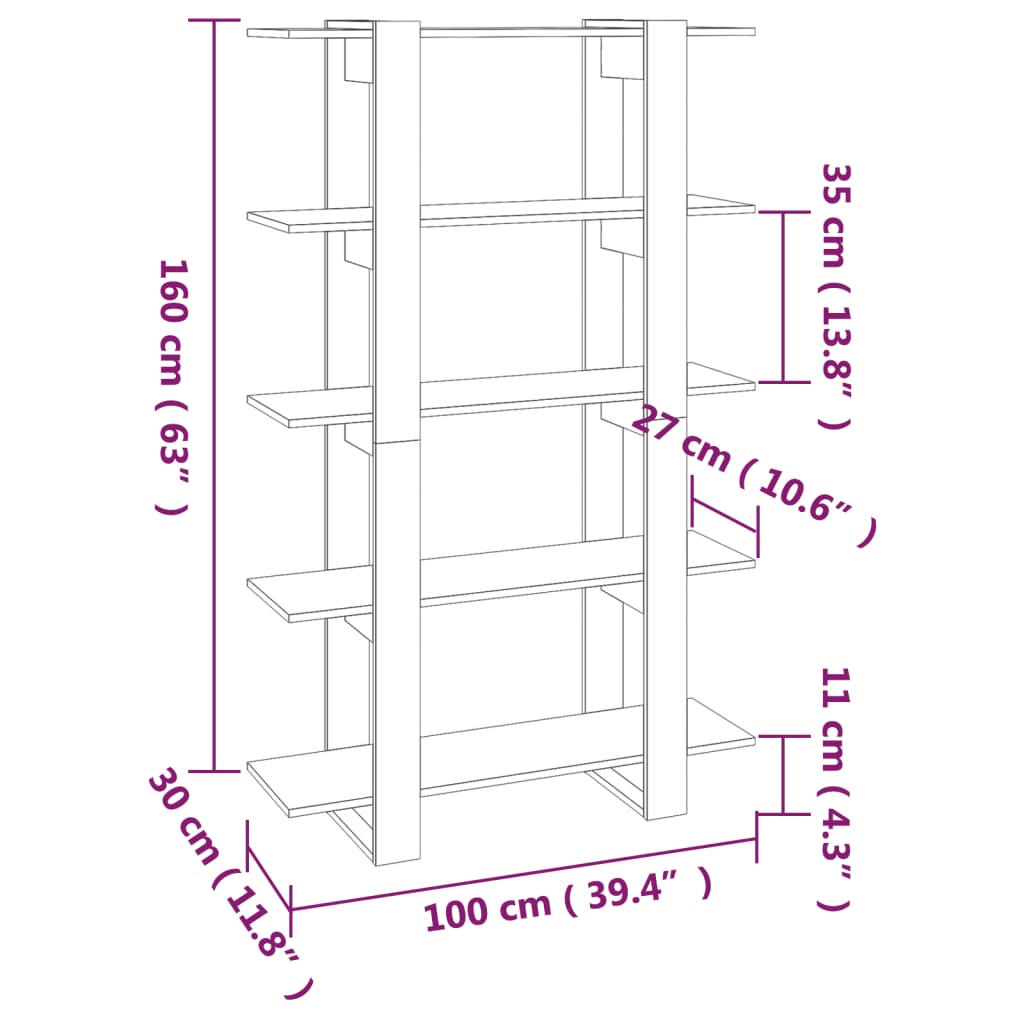 Bücherregal/Raumteiler Schwarz 100×30×160 cm