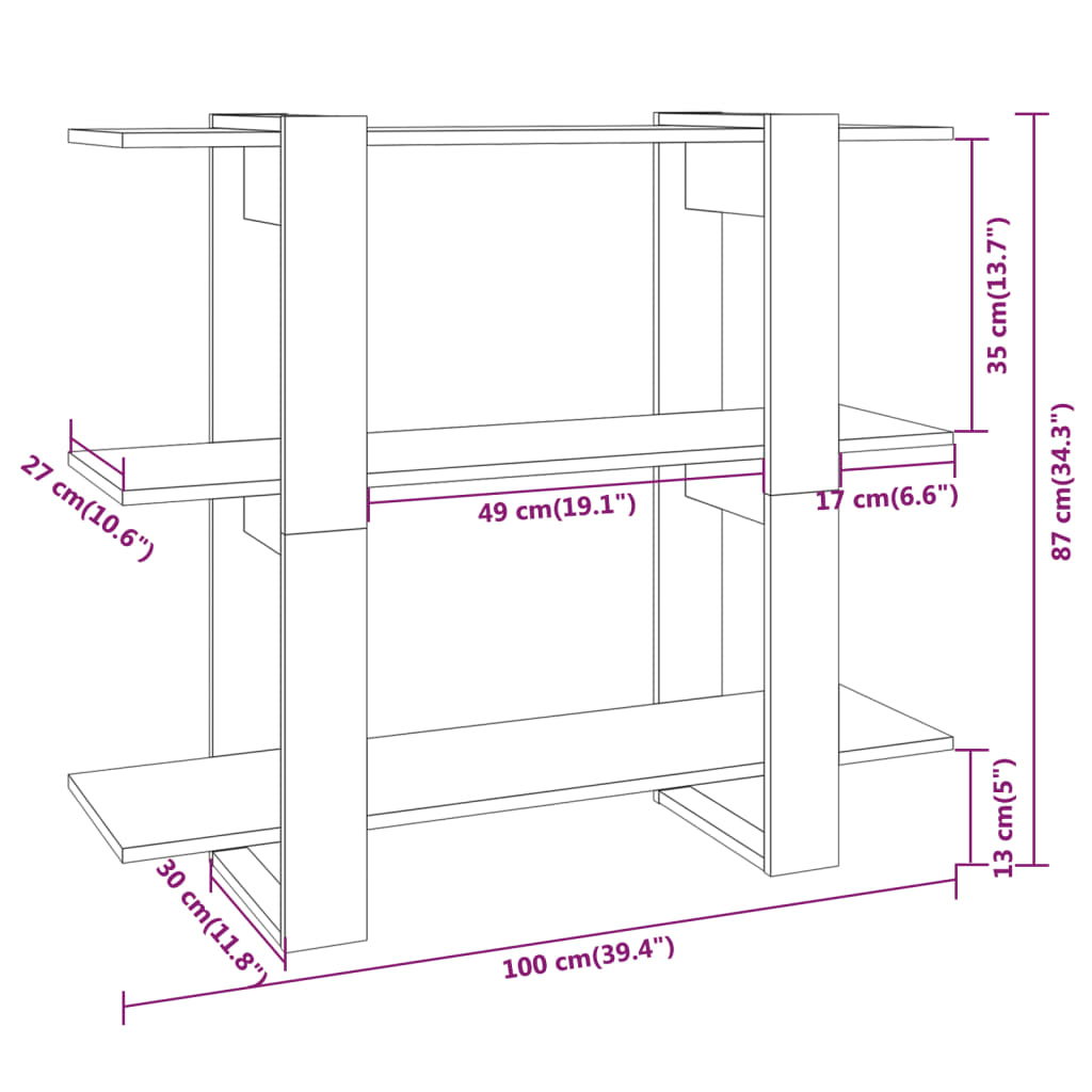 Bücherregal/Raumteiler Schwarz 100×30×87 cm