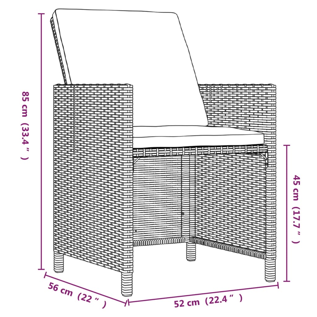 5-tlg. Garten-Essgruppe mit Kissen Poly Rattan Braun