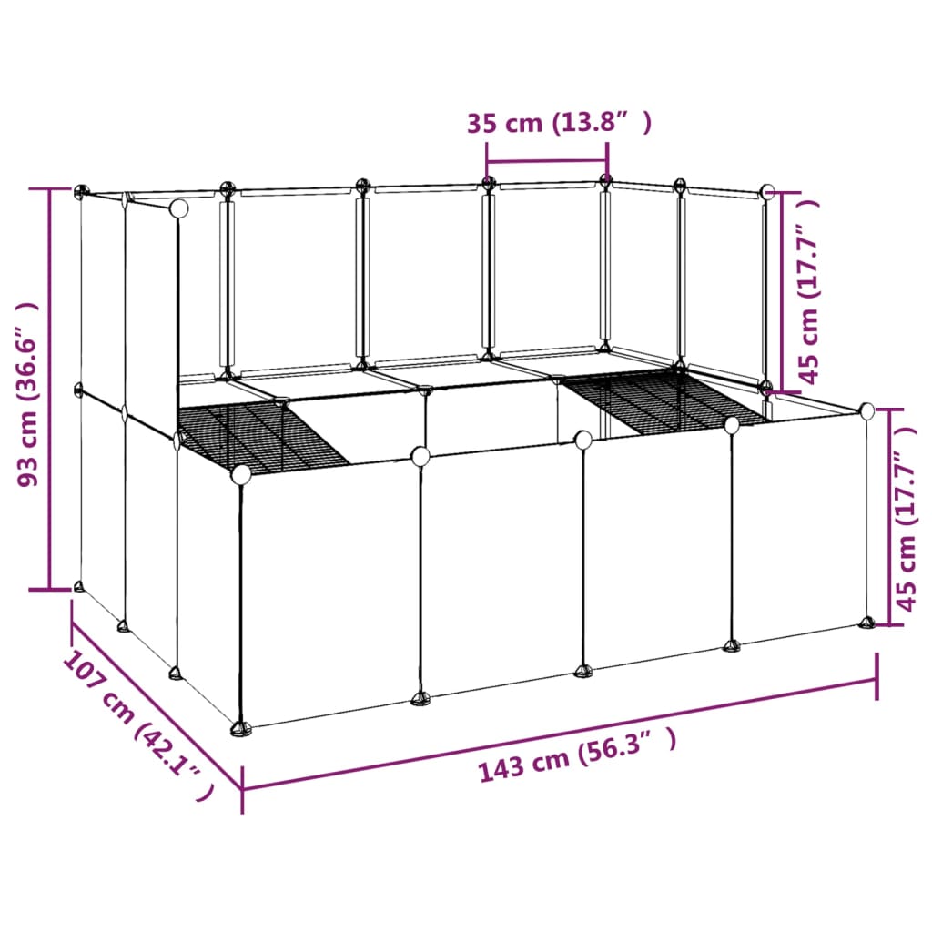 Small animal cage black 143x107x93 cm PP and steel