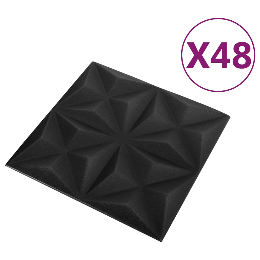 3D-Wandpaneele 48 Stk. 50x50 cm Origami Schwarz 12 m²