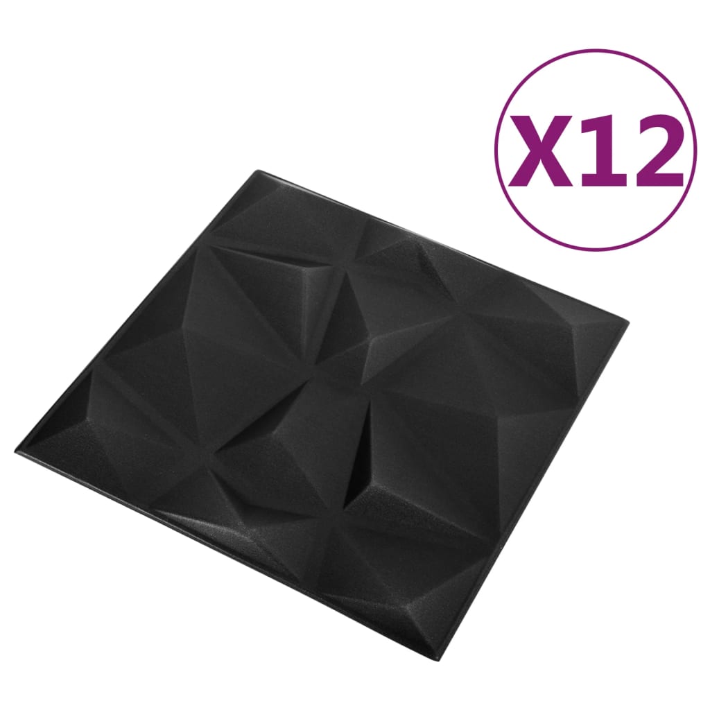 3D wall panels 12 pieces 50x50 cm diamond black 3 m²