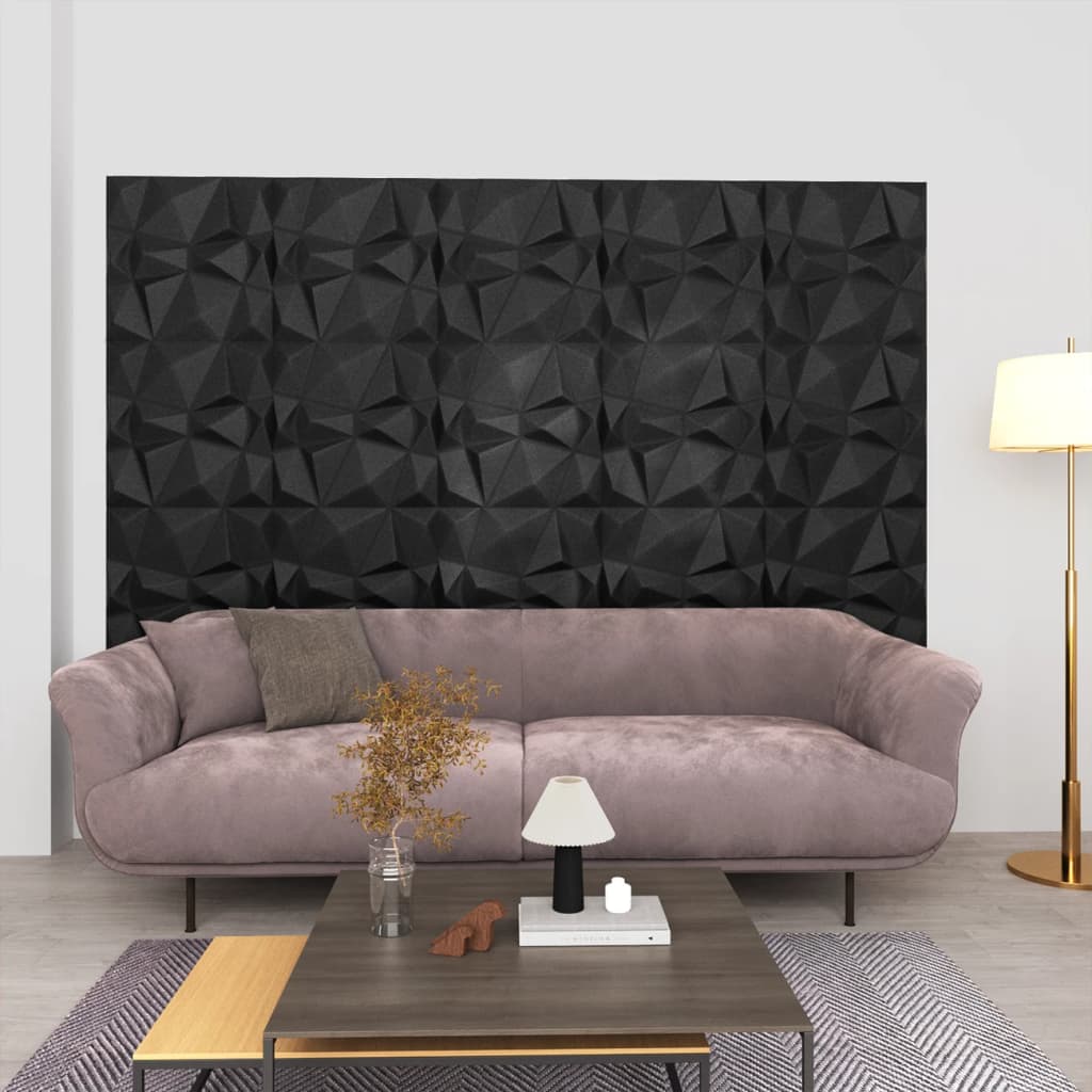 3D wall panels 12 pieces 50x50 cm diamond black 3 m²