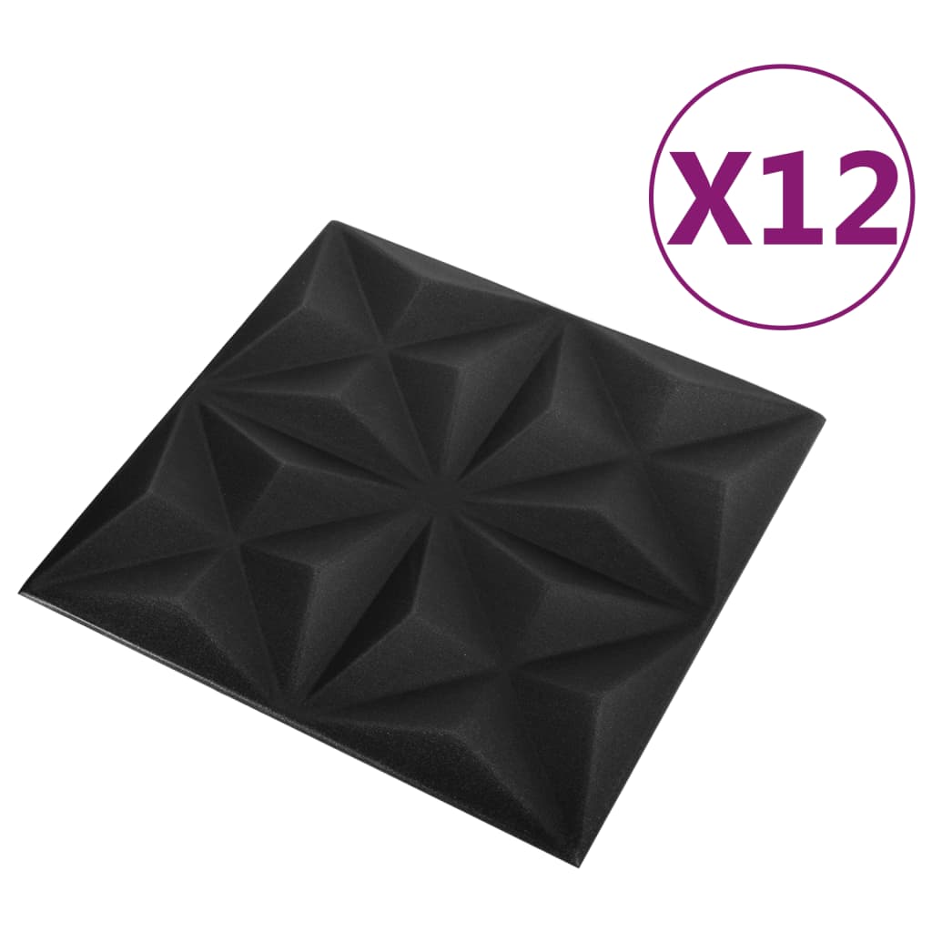 3D wall panels 12 pieces 50x50 cm Origami Black 3 m²