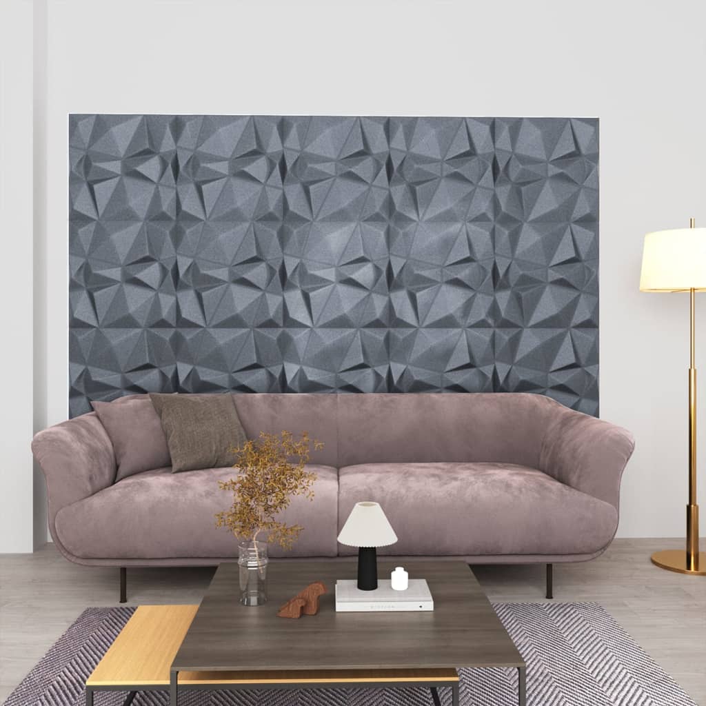 3D wall panels 12 pieces 50x50 cm diamond gray 3 m²