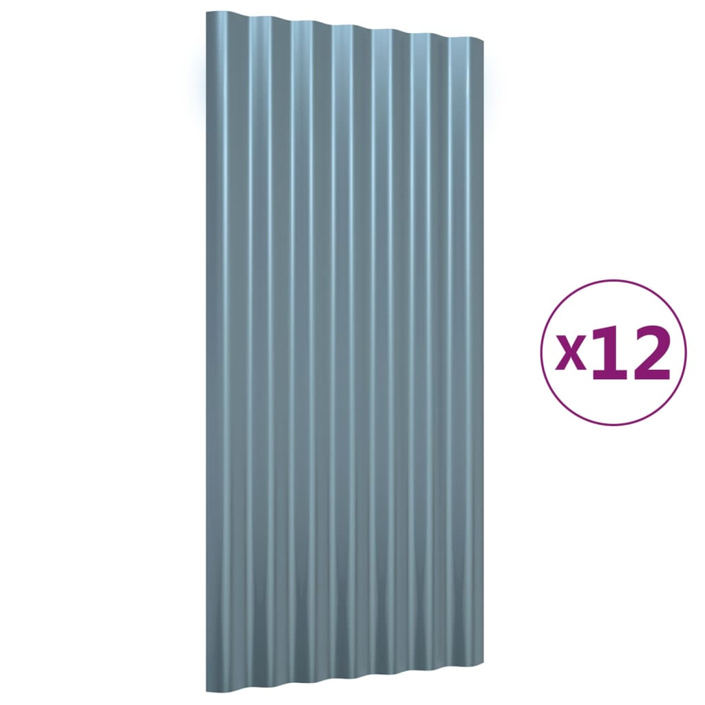 Roof panels 12 pcs. Powder-coated steel gray 80x36 cm
