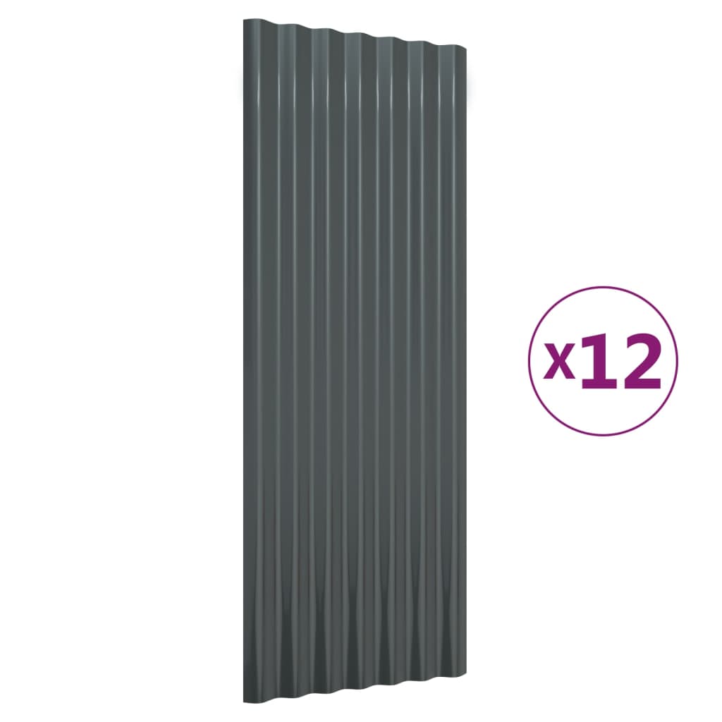 Roof panels 12 pieces powder-coated steel anthracite 100x36cm