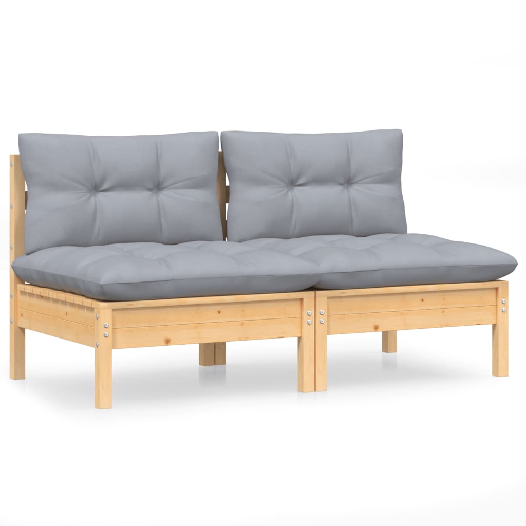 2-Seater Garden Sofa with Gray Cushions Solid Pine Wood
