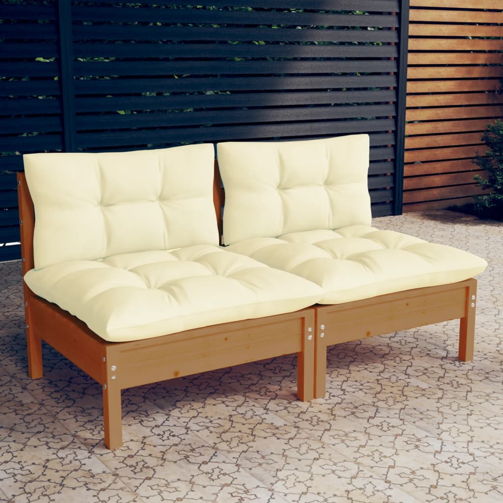 2 seater garden sofa with cream cushions solid pine wood