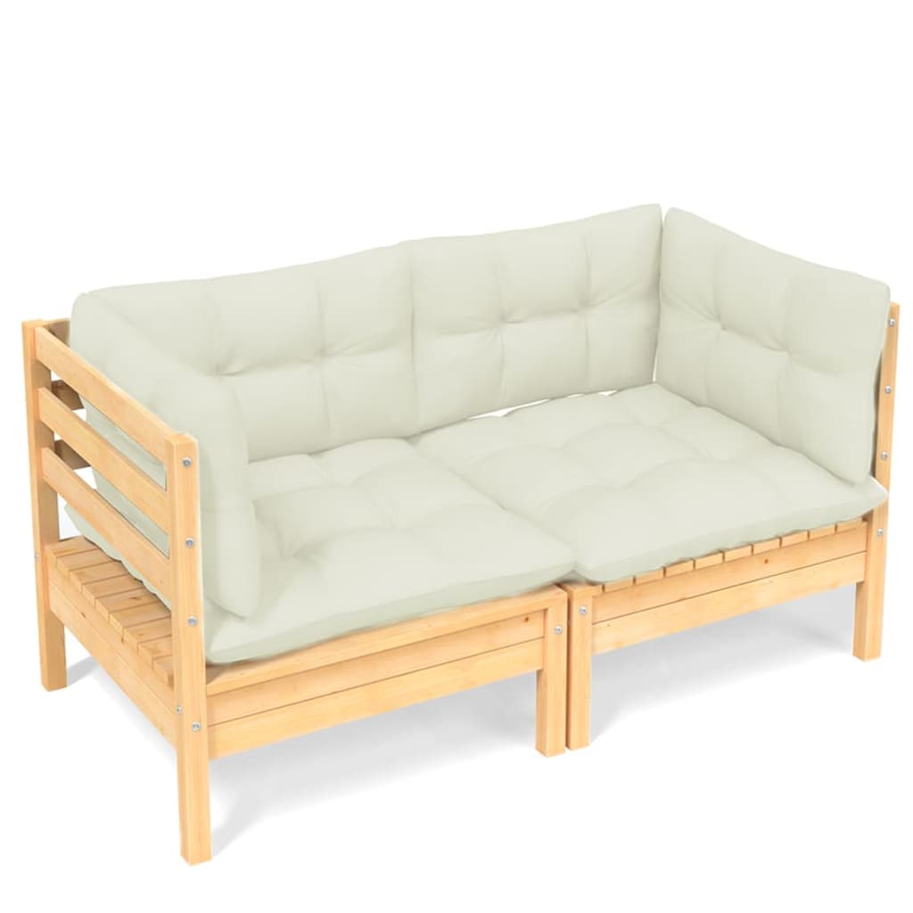 2 seater garden sofa with cream cushions solid pine wood