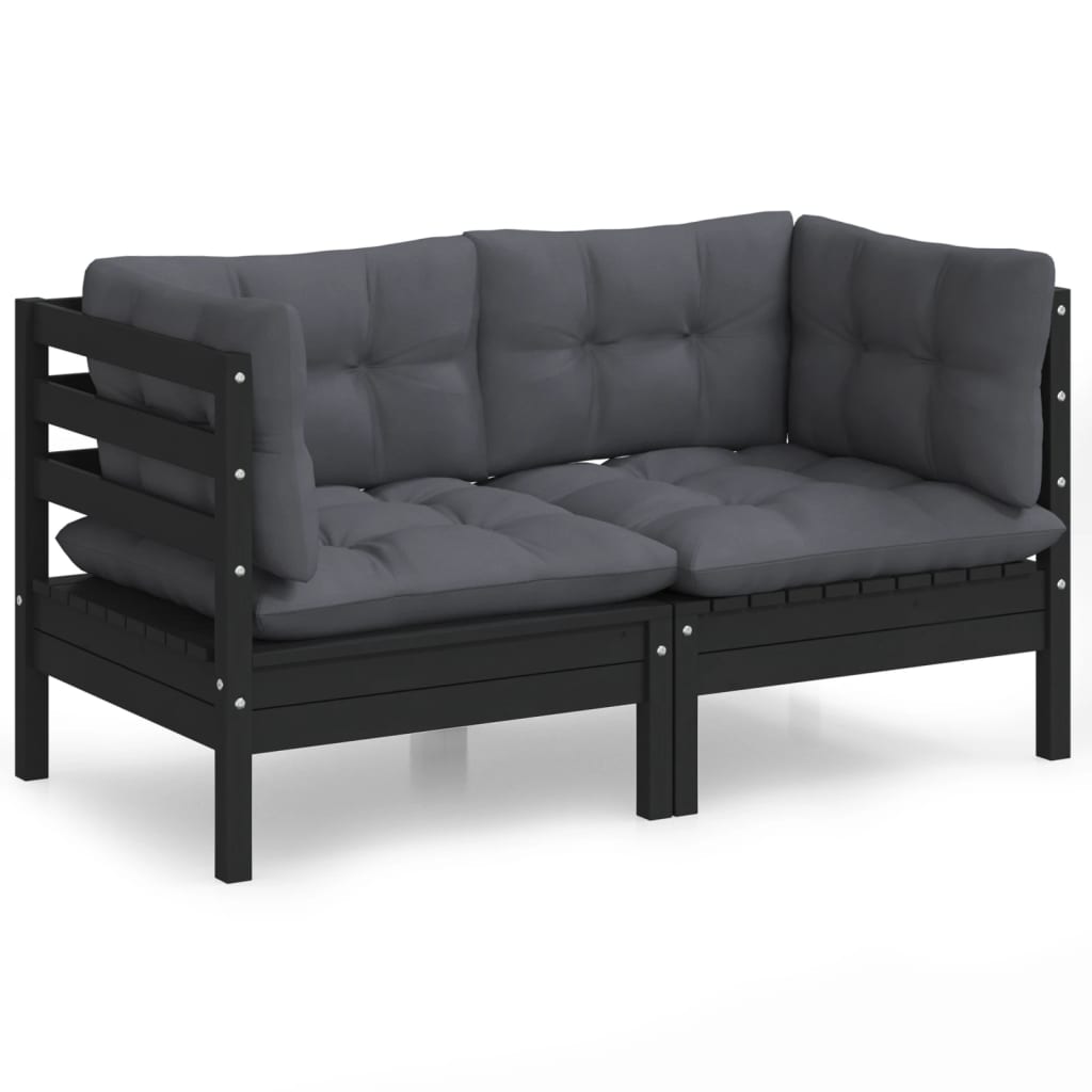 2-seater garden sofa with anthracite cushions made of solid pine wood