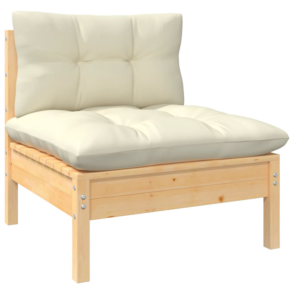 3 seater garden sofa with cream cushions solid pine wood