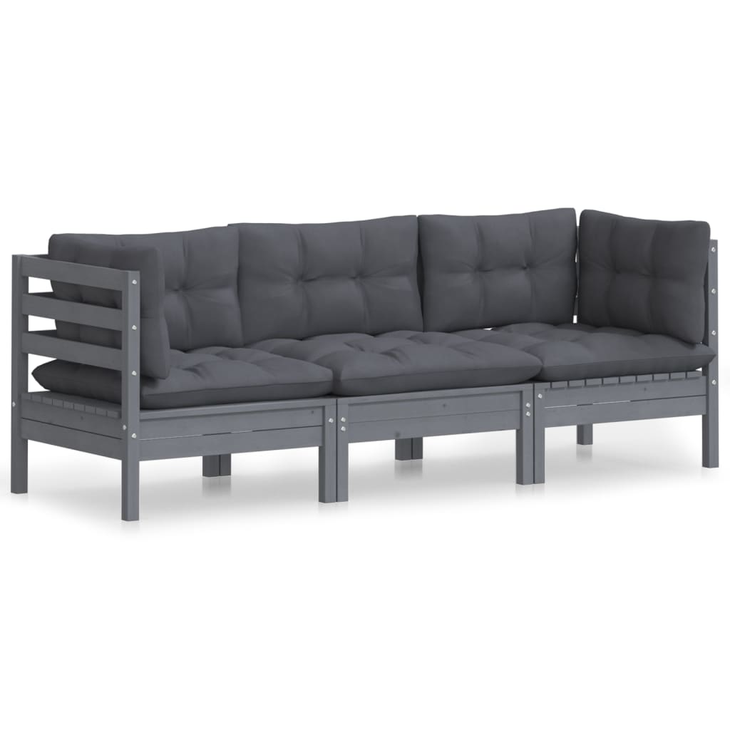 3-seater garden sofa with anthracite cushions made of solid pine wood