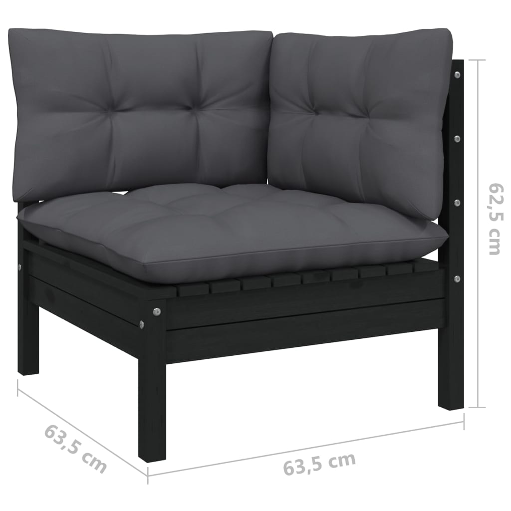 3-seater garden sofa with anthracite cushions made of solid pine wood