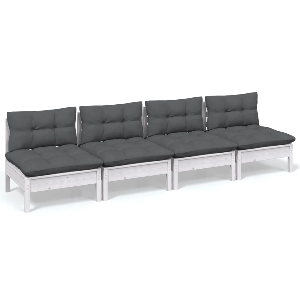 4-seater garden sofa with anthracite cushions made of solid pine wood