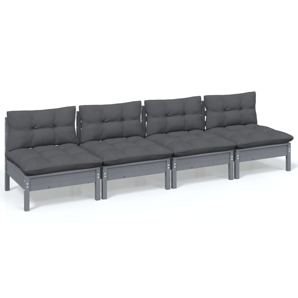 4-seater garden sofa with anthracite cushions in solid pine wood