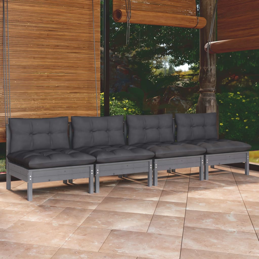 4-seater garden sofa with anthracite cushions in solid pine wood