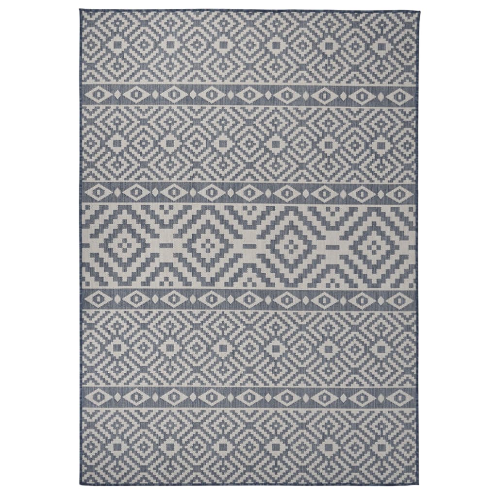Outdoor rug flat weave 120x170 cm blue stripes