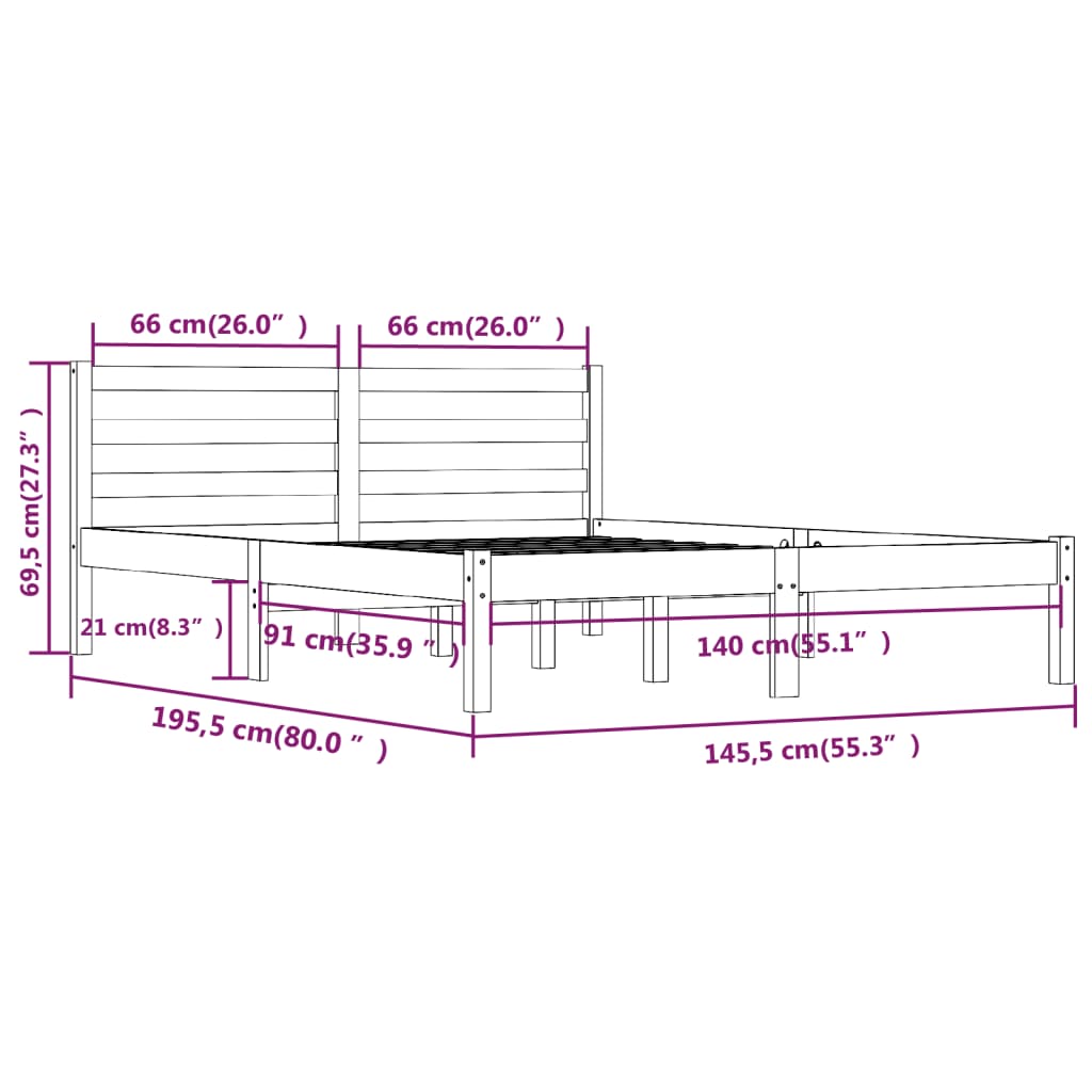 Massivholzbett Kiefer 140x190 cm Grau