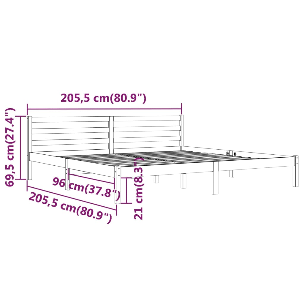 Massivholzbett Kiefer 200x200 cm Grau