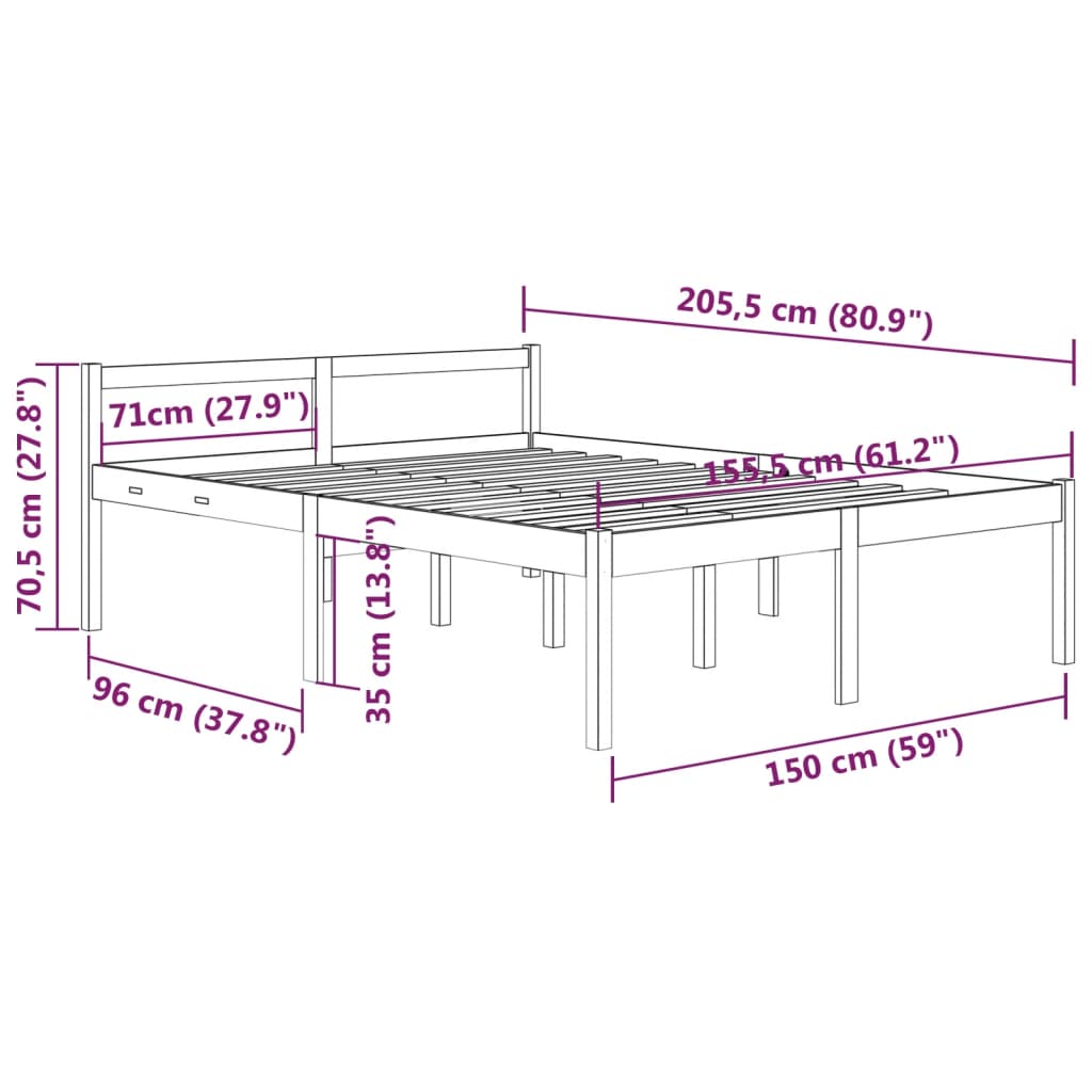 Massivholzbett Kiefer 150x200 cm 5FT King