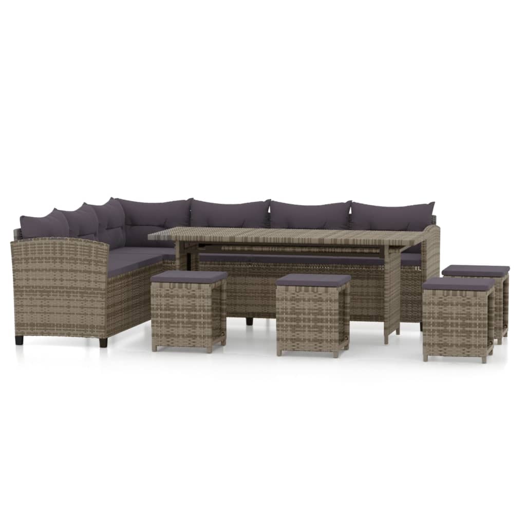 6 pcs. Garden Lounge Set with Cushions Poly Rattan Gray