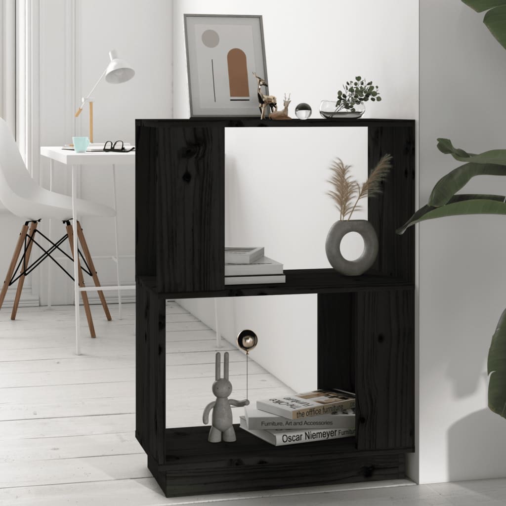 Bookcase/room divider black 51x25x70 cm solid pine wood