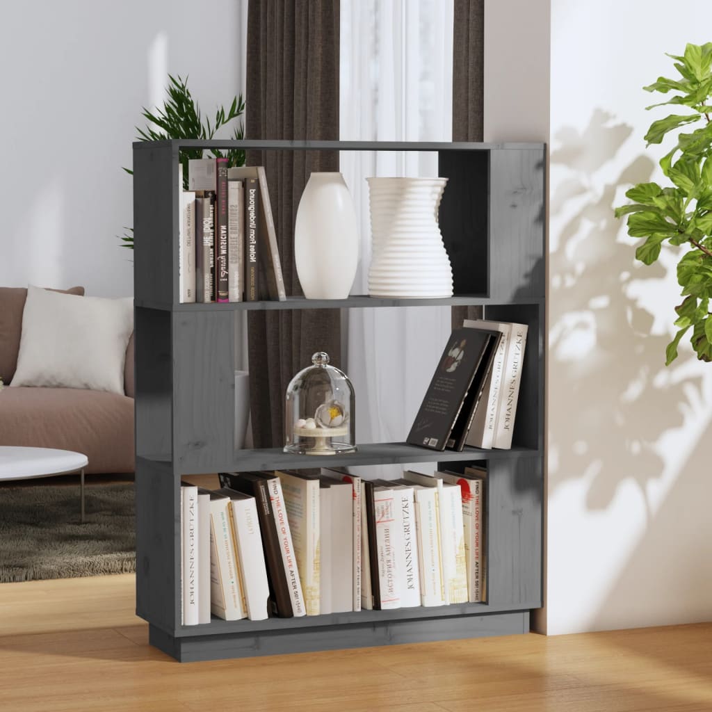 Bookcase/room divider gray 80x25x101 cm solid pine wood