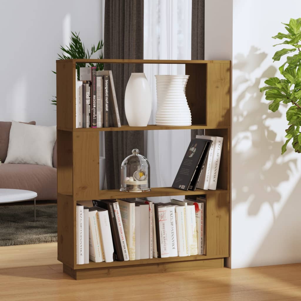 Bookcase/room divider honey brown 80x25x101 cm solid wood