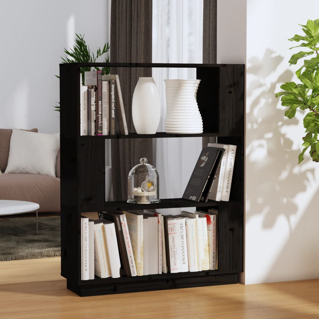 Bookcase/room divider black 80x25x101 cm solid pine wood