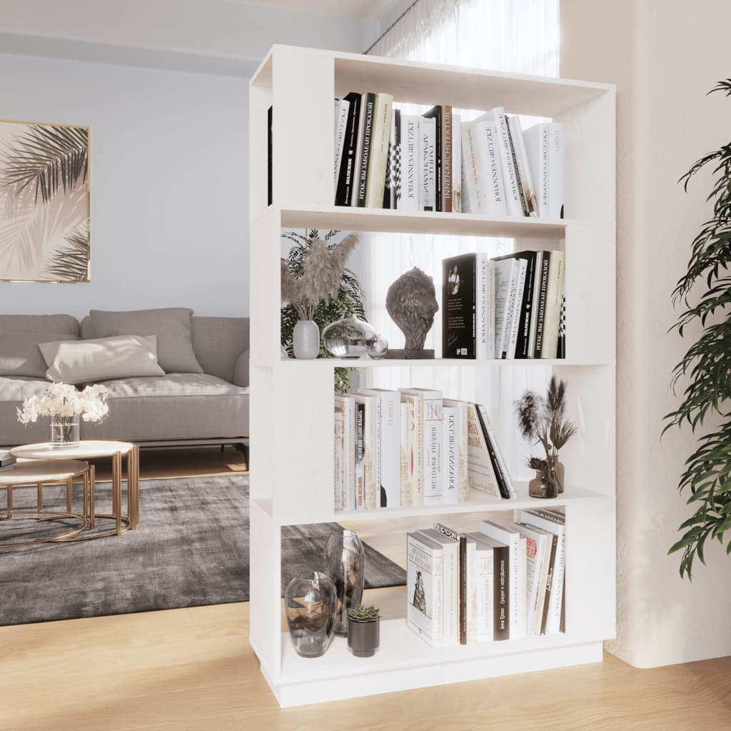 Bookcase/room divider white 80x25x132 cm solid pine wood