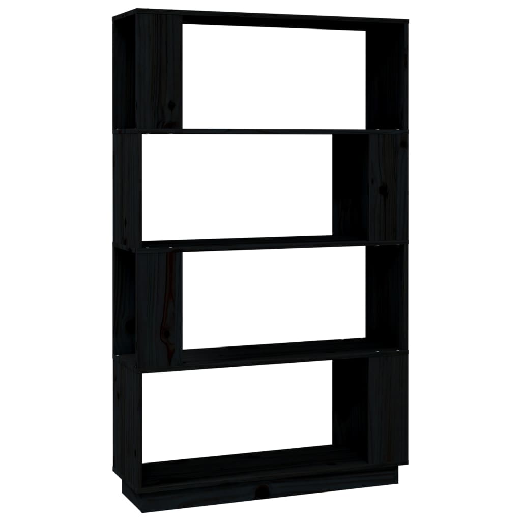 Bookcase/room divider black 80x25x132 cm solid pine wood