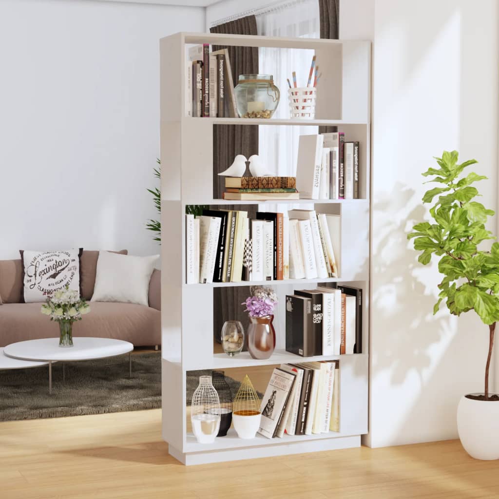 Bookcase/room divider white 80x25x163.5 cm solid pine wood