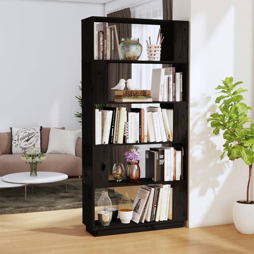 Bookcase/room divider black 80x25x163.5 cm solid pine wood